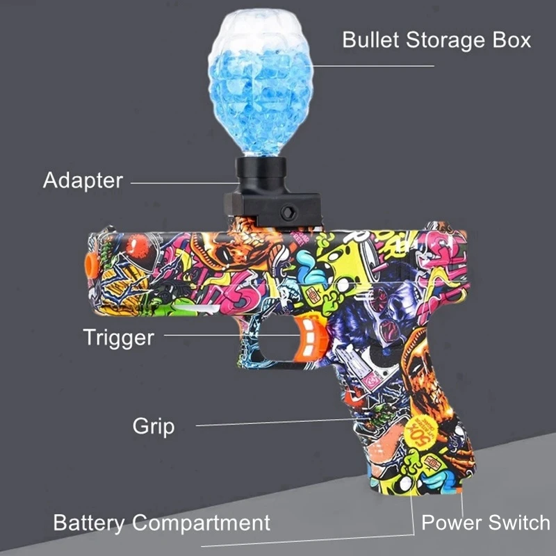 ปืนเจลไฟฟ้า 3.7V แบบอัตโนมัติเต็มรูปแบบ ปืนเจลสำหรับเล่นเกมยิงปืนกลางแจ้งสำหรับเด็กและผู้ปกครอง (ไม่รวมกระสุน)