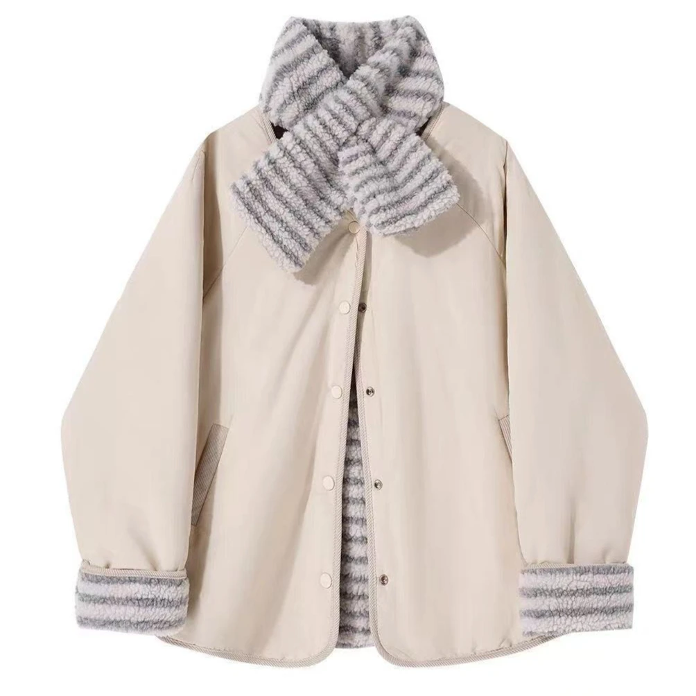 Parkas Women Short Coats Jackets Round Neck Full Sleeve Thick Warm Y2k Streetwear Elegant Jacket Work Coat Autumn Winter 2026