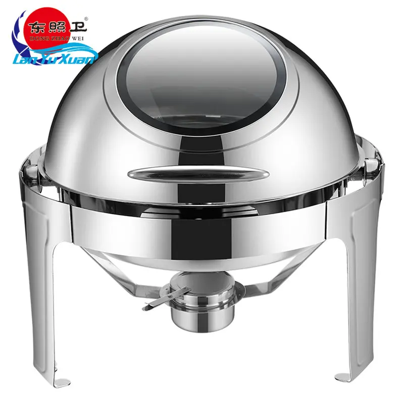 Silver Food Warmer Visual Roll Top Commercial Hotel Stainless Steel 6L Round Chafing Dishes Deluxe Roll Top Chafing Dish