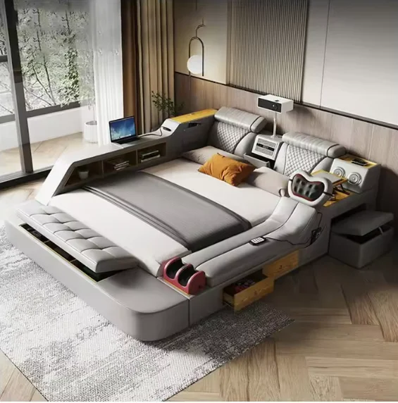 

!@Living Room Cheap Sofas Beds Multi-functional All in 1 Smart Electric Storage Bed Fabric Storage USB Upholstered Bed