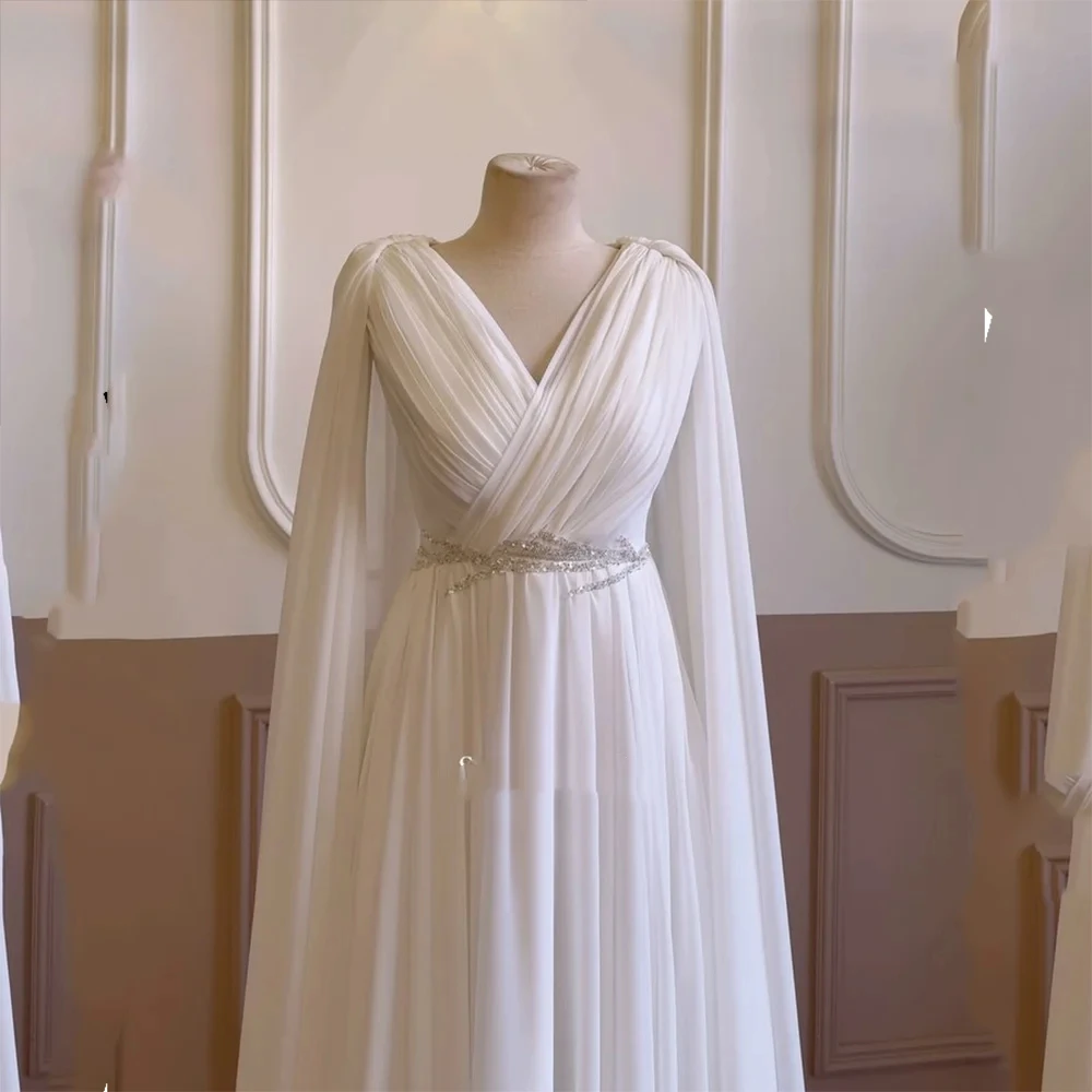 Lvory Chiffon Wedding Dress V Neck A-Line Bridal Gowns Women Bride Dress Customized Vestido De Satén De Boda