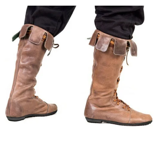 Botas renacentistas para hombre Botas medievales de pirata de cuero PU Zapatos de caballero elegantes de vaquero occidental