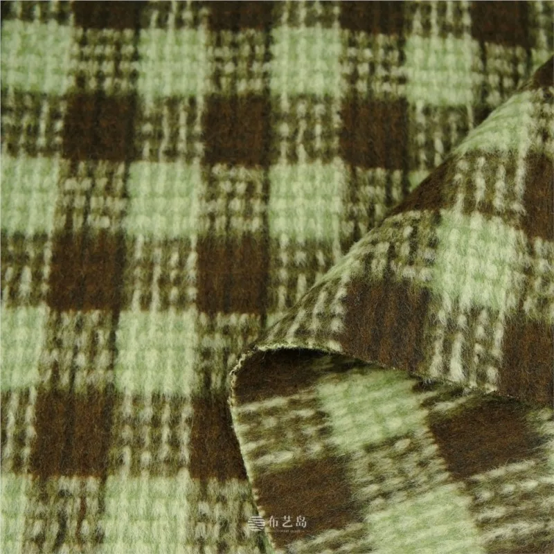 Autumn and winter green brown contrasting color double-sided peelable fleece fabric for suits windbreakers overcoats