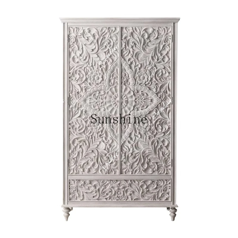 American double door South East Asia style begonia wood carving flower wardrobe  FT