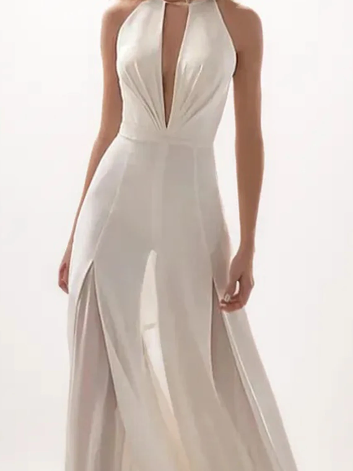 Elegant Jumpsuit Prom Evening Dress Sleeveless V Neck Chiffon Lace Insert Floor Length Wedding Guest Dress 2025 Free Customized