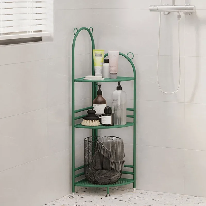 

Floor By The Wall Corner Shelf In The Bathroom Iron Art Multilayer Storage Shelves Province Space Triangle Towel Rack