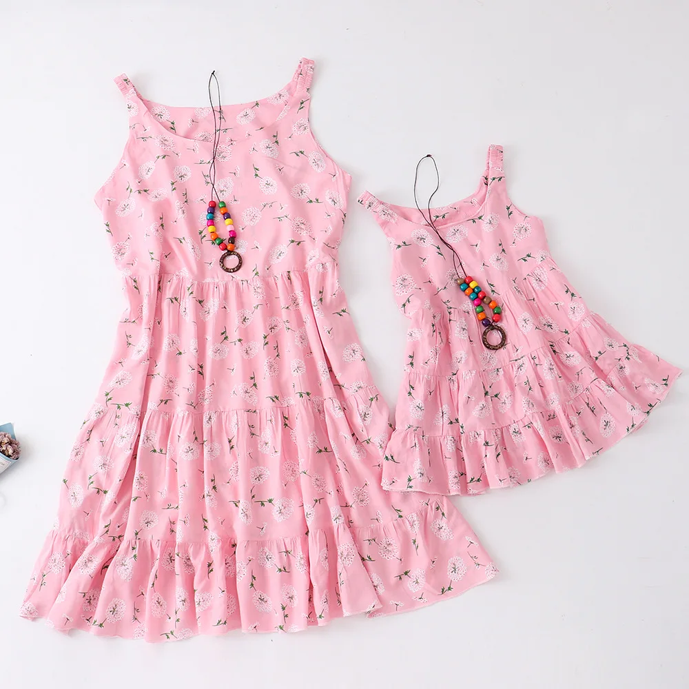 Mother Daughter Matching Dresses Family Look Mommy and Me Clothes 2023 Summer Women Girls Outfits Flower Printed Dress