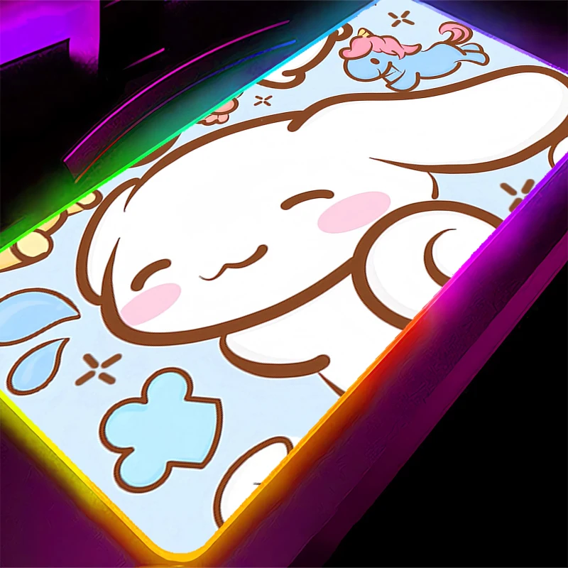 Mouse pad rgb cinnamoroll anime xxl kawaii, acessórios para jogos, teclado led, tapete de mesa, mousepad, luz de fundo
