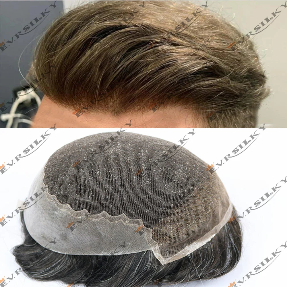 Q6 Durable Mens Toupee Undetectable Hairline 17# Ash Blonde Brown Grey 1B40 Human Hair Wigs Thin Lace&PU Capillary Prosthesis