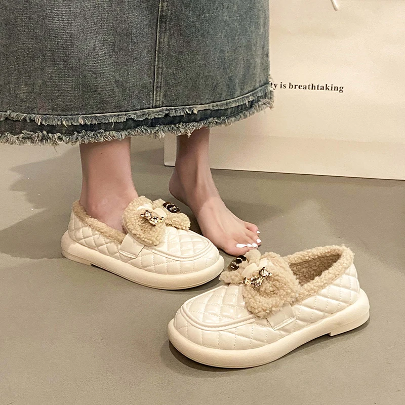 Slip On Shoes For Women Loafers Fur Casual Female Sneakers Bow-Knot Slip-on Driving Winter New Butterfly Moccasin  Bow-Knot Loaf