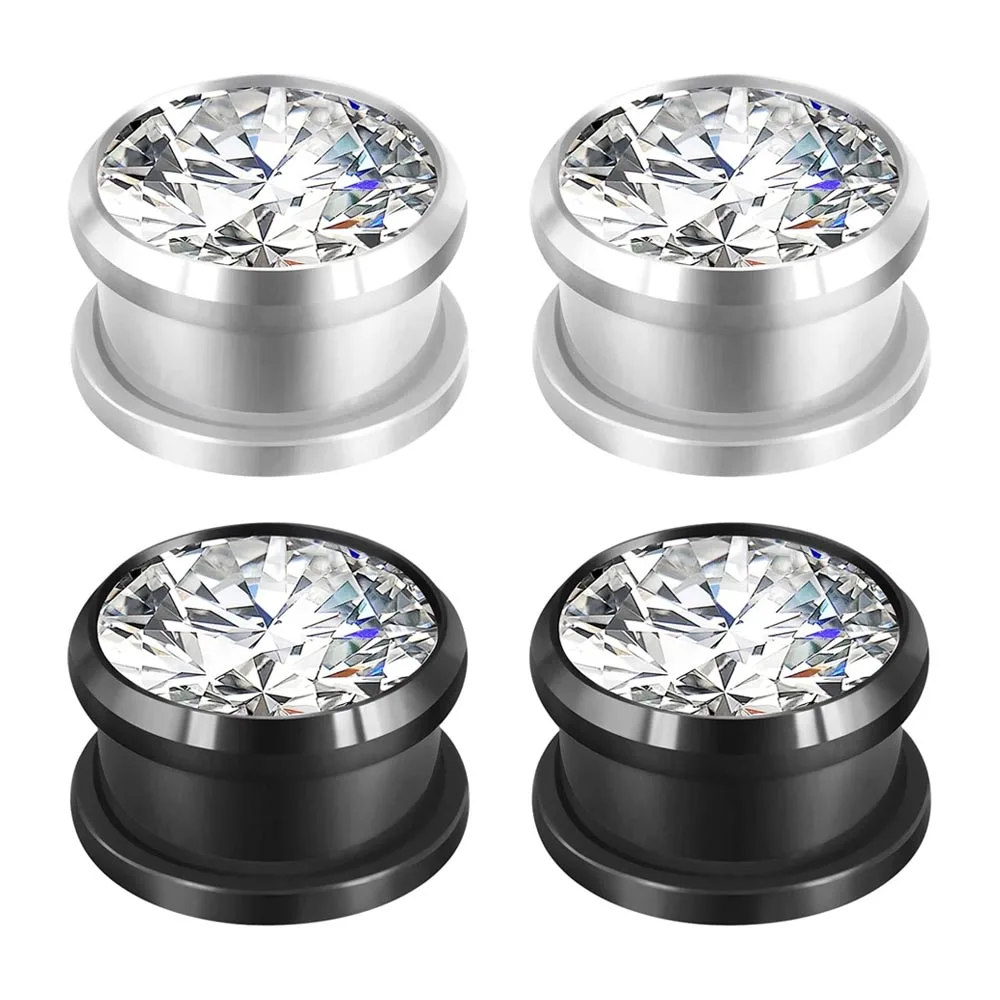 1 Paar CZ-Edelstein-Ohrstöpsel aus Edelstahl, hohle Zirkon-Schraub-Ohrdehner, Piercing 2g-5/8 Zoll – Detail 4