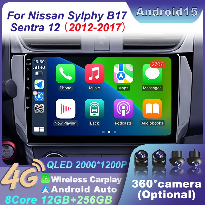 Android 15 Carplay Car Stereo BT For Nissan Sylphy B17 Sentra 12 2012 - 2017 DSP Navigation 4G Car Radio Multimedia Player Auto