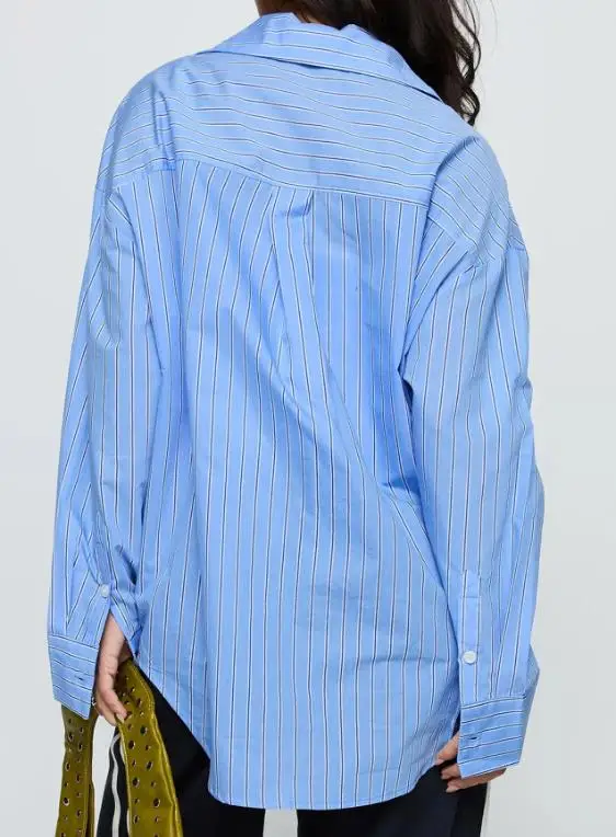 

Autumn Classic Striped Printed Lapel Loose Long Sleeved Shirt for Women's Casual and Elegant Commuting Style Long Sleeved Shirt