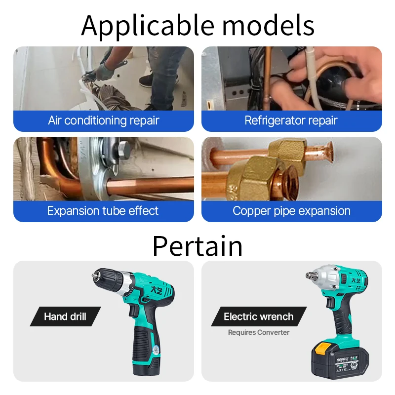 HUHAO ท่อทองแดงท่อ Expander หกเหลี่ยมจับโลหะทองแดงท่อ Takeover เครื่องมือซ่อมเครื่องปรับอากาศไฟฟ้าเจาะเครื่องมือ Bit