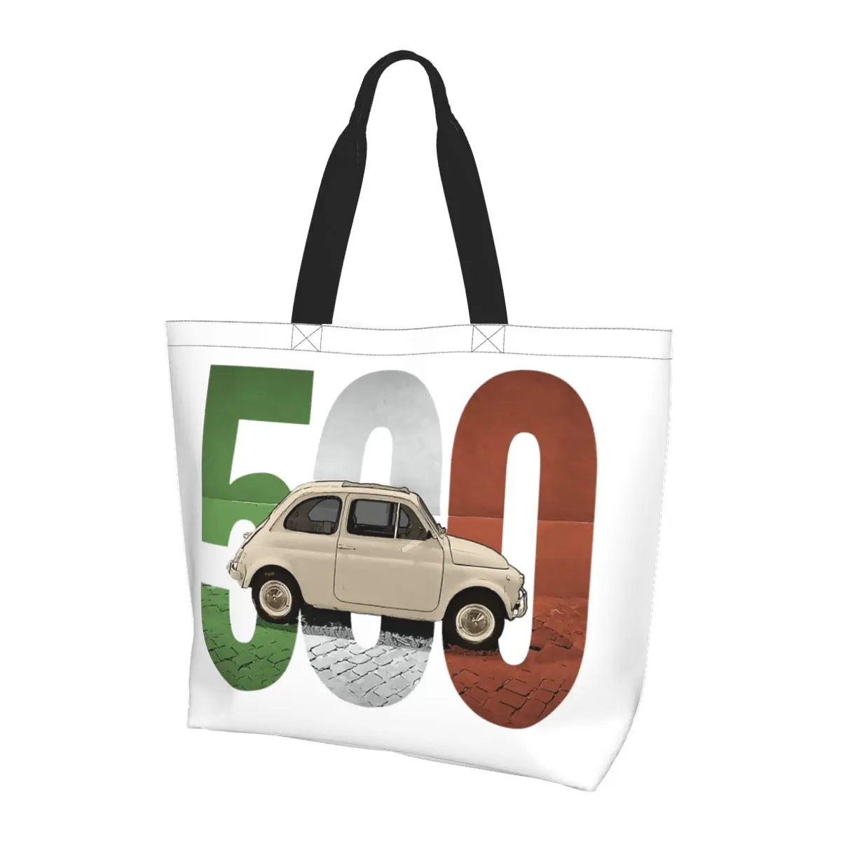 

Классическая белая сумка для покупок Fiat 500, парусиновая сумка на плечо большой вместимости, продуктовая сумка для покупок для женщин