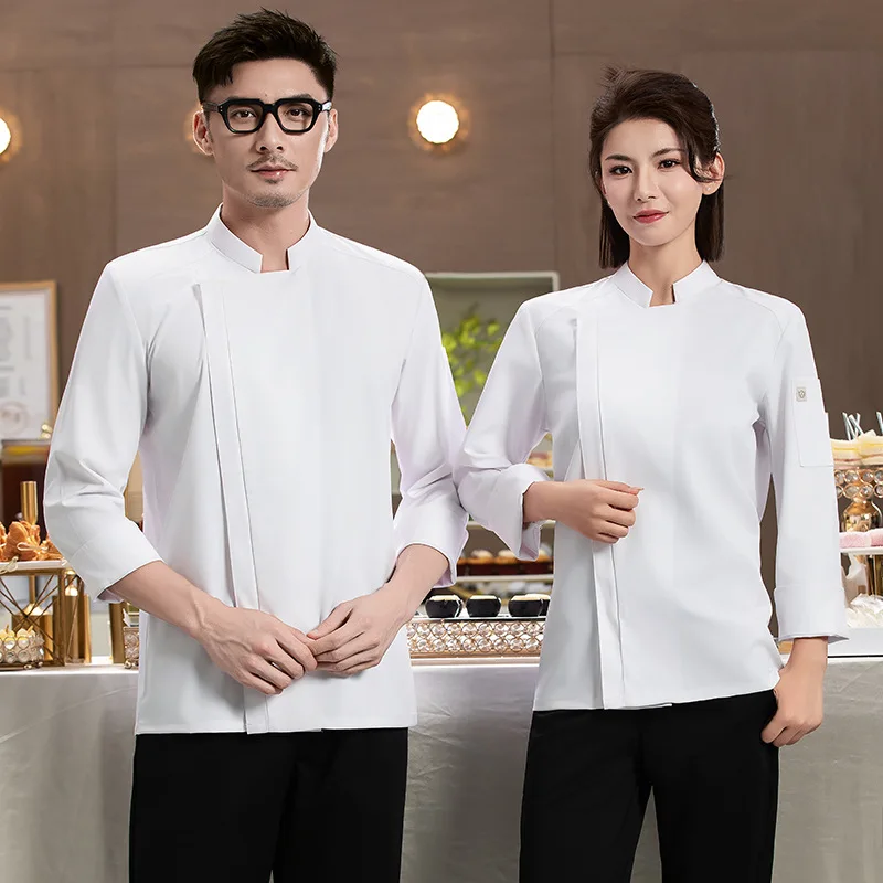 

Рабочая одежда для поваров на молнии с эластичными вставками для кондитерских и пекарен 2025. Вышитые униформы повара с длинными рукавами для мужчин и женщин.