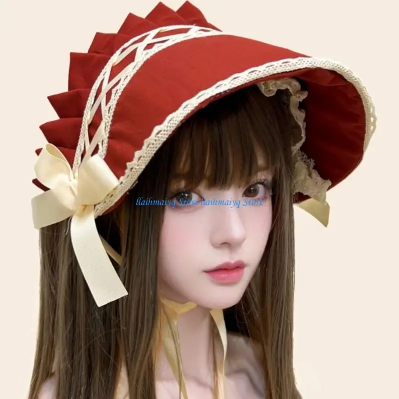 

573B Lace Trim Bonnet Hat Cosplay Event Victorian Cocktail Hat Women Head Accessory