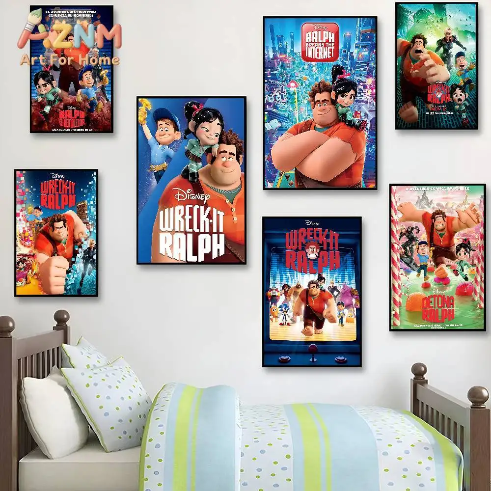 AZNM Disney Wreck-It Ralph Vanellope Video Game Movie Poster Frameless Canvas Wall Art for Kids Bedroom Living Room Home Decor R