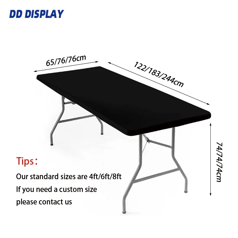 DD Custom Logo Spandex Table Cover, Stretch Table Cloth, Hotel Banquete, Exposição de casamento Counter Decor, 4ft, 6ft, 8ft