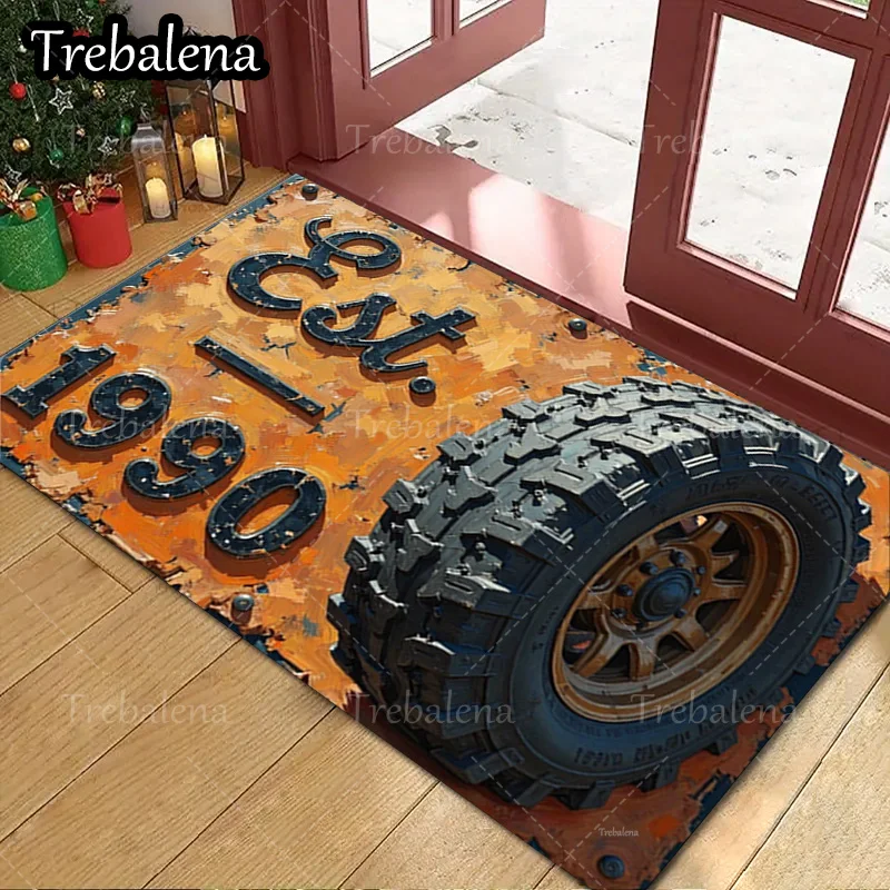 

1pc Welcome Door Mat Rustic Vintage Truck Tire Doormat Retro Est 1990 Welcome Mat Home Decor