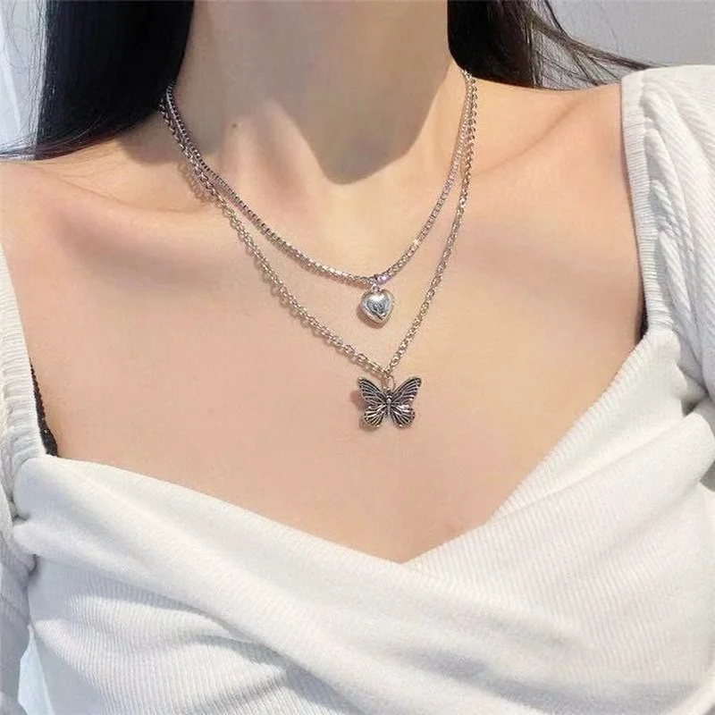 Necklaces For Women 2024 Sexy Accessories Jewelry Trend Hip Hop Necklace Butterfly Pendant Necklace Korean Fashion Collar Joyero