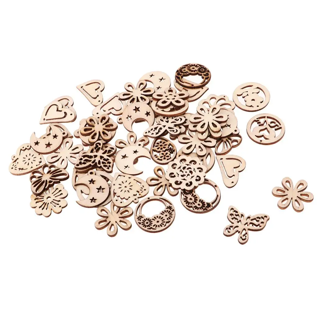 50PCS Mixed Shapes LASER CUT WOODEN Wood Craft Art Decoration Embellishments