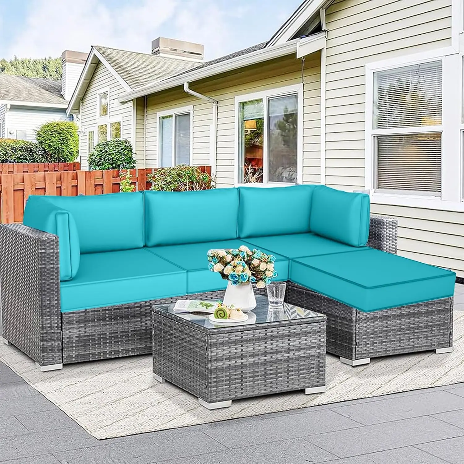 

Комплект из 9 сменных подушек для уличной мебели, толщиной 4 дюйма, для углового дивана на террасе, подходят для 7-местных плетеных диванов из ротанга (6/7 мест)