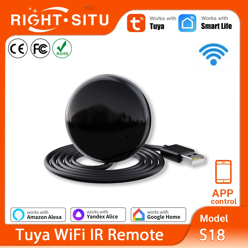 Tuya WiFi IR Remote Smart IR Remote APP Remote Control S18 RightSitu Work with Google Home Yandex SmartLife Alexa