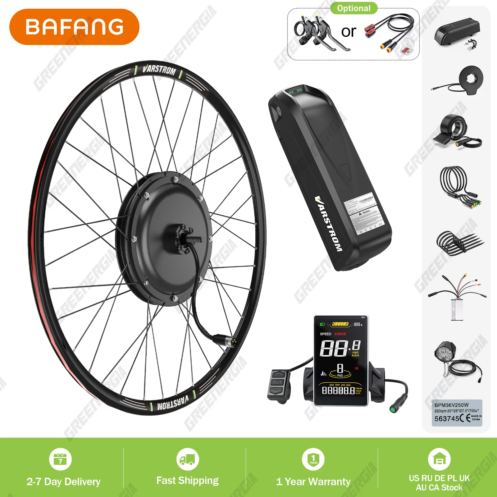 Varstrom 48V1000W Hinterradnabenmotor-Kit Getriebe Brushelss 26 27,5 28 29 Zoll Elektrofahrrad-Umrüstsatz eBike 13Ah 20Ah Akku
