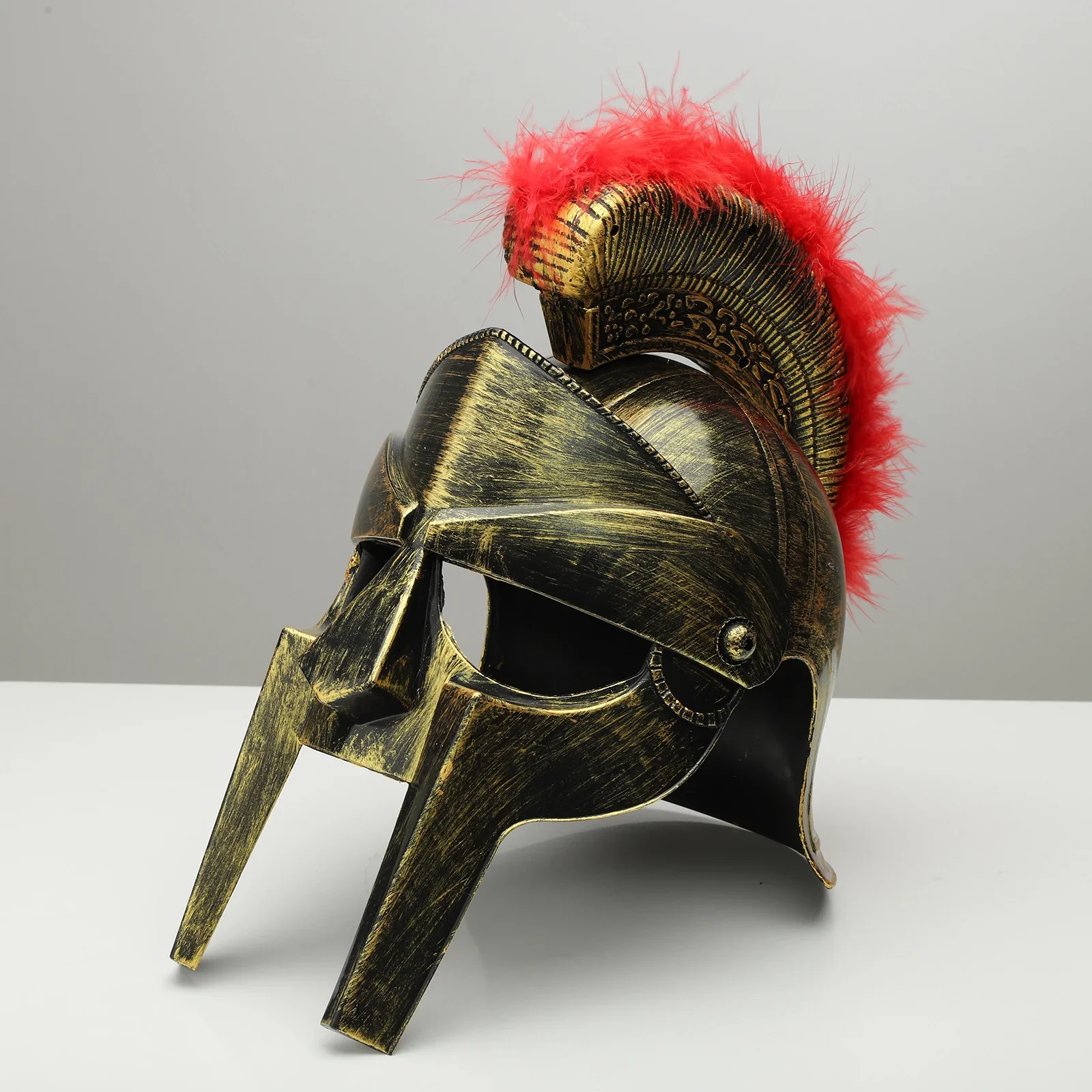 Vintage Roman Spartan Gladiator Helmet with Red Feather Crest Medieval Knight Warrior Costume Prop for Halloween Cosplay - view 6