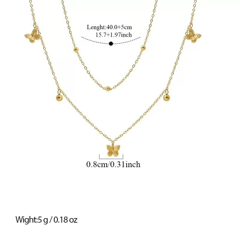 GANEMLY 316L Stainless Steel Minimalist Cute Butterfly Pendant Necklace Stackable Chain Necklace Women's Pvd Plated Jewelry Gift
