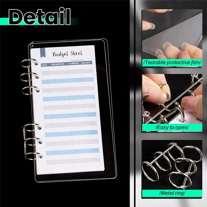 

AT82-A6 Папка-планировщик с 6 кольцами, прозрачная акриловая папка, обложка для ноутбука, бюджетная папка с вкладышами, офисные принадлежности