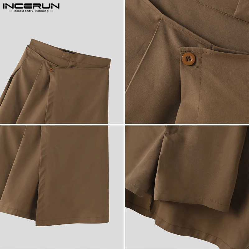 INCERUN Hommes Shorts Solide document Plissé Bouton Été Casual Irrégulier Shorts Streetwear 2024 Mode Loisirs Hommes Bas S-5XL