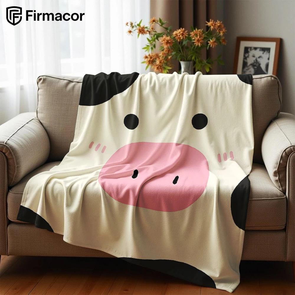 Cow Spot Close Up Face Cartoon Anime Print Flannel Blanket Soft Warm Throw for Kids Bedroom Sofa Christmas Office Car