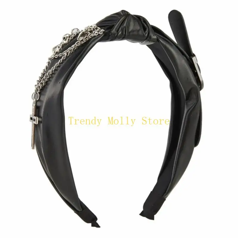 N5KB BONT BONT BONT BONT BONT สำหรับผู้หญิง PU หนังแถบคาดศีรษะที่มีแถบคาดศีรษะแบบกอธิค Tiaras