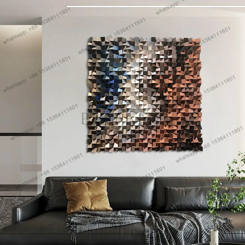 LJY modern simple wood three-dimensional decorative painting sofa background wall art mural