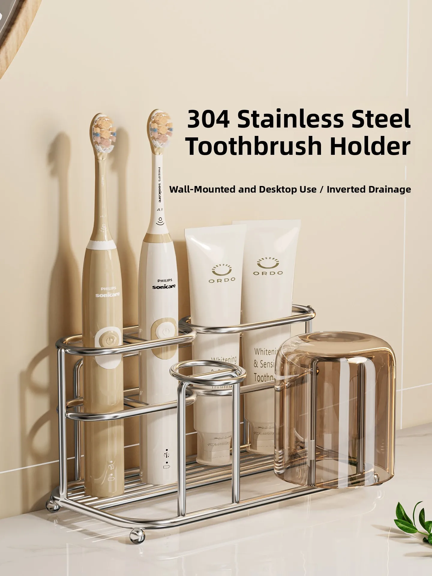 

Wall-Mounted 304 Stainl Steel Toothbru Holder Batoom Organizer No-Drill Tootaste Cup Ra Simple Design for Everyone