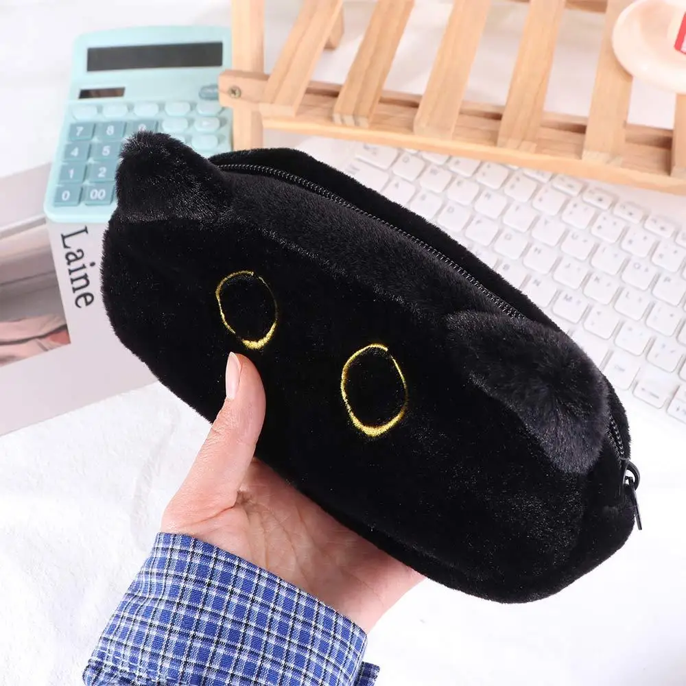 

Animal Doll Cat Plush Pencil Case Large Capacity Cute Design Black Cat Pen Bag Soft Touch Cartoon Stationery Storage Bag