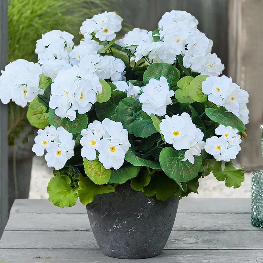 

White Artificial Geranium, Fake Outdoor Flowers, Artificial Flowers For Outdoors, White Artificial Plastic Flowers, Fake Plant F