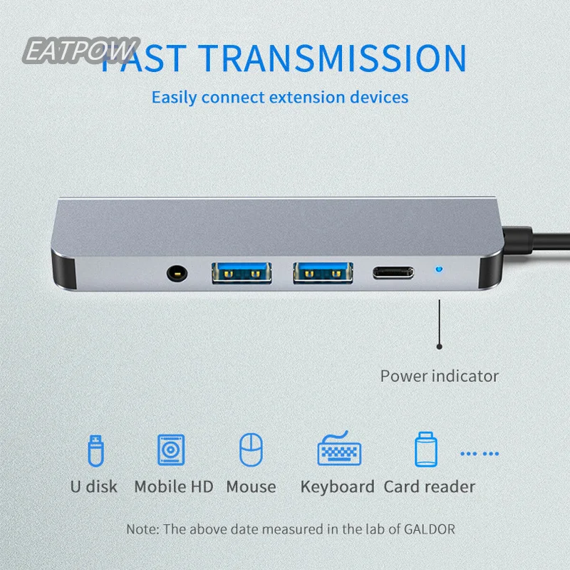 EATPOW TYPE-C TO HD MI+1*USB3.0+1*USB2.0+PD+ 1*3.5mm Audio Multifunction USB Type C HUB USB 3.0 for Macbook Pro