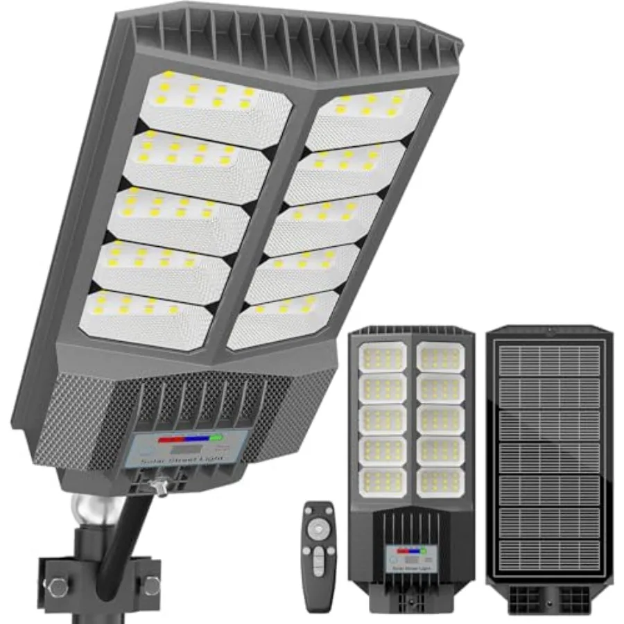 

Solar Street Light with Pole Mount Dusk-to-Dawn Outdoor LED 300000 LM 7000K IP67 Waterproof Adjustable Modes for Yard Parking L