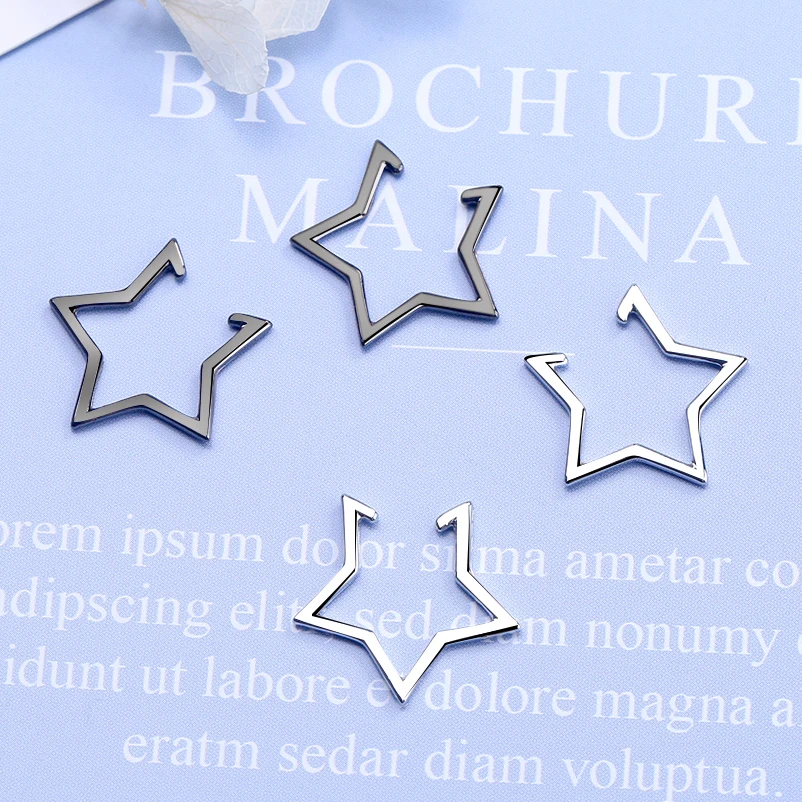 Star Pentagram Silver Color No Piercing Ear Cuff Clip On Earrings For Women Without Hole Wrap Cartilago Earcuff Jewelry