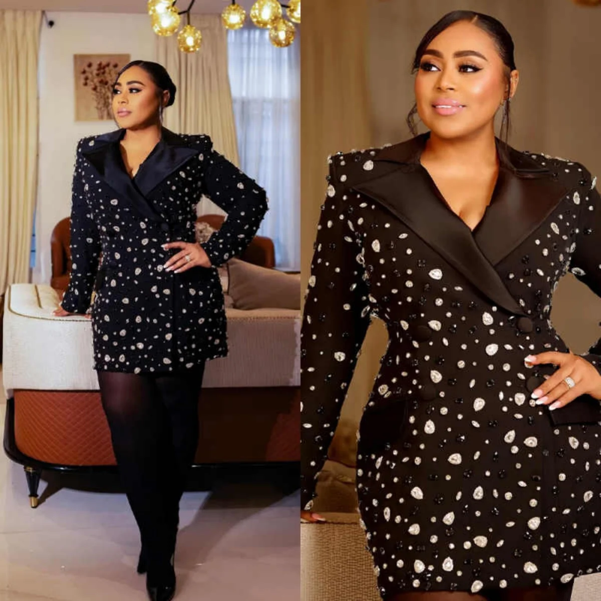 

Fashionable Women's Suit 2 Piece Jacket Pants Double Breasted Beads Crystal Formal Occasion Daily Party Banquet Customized