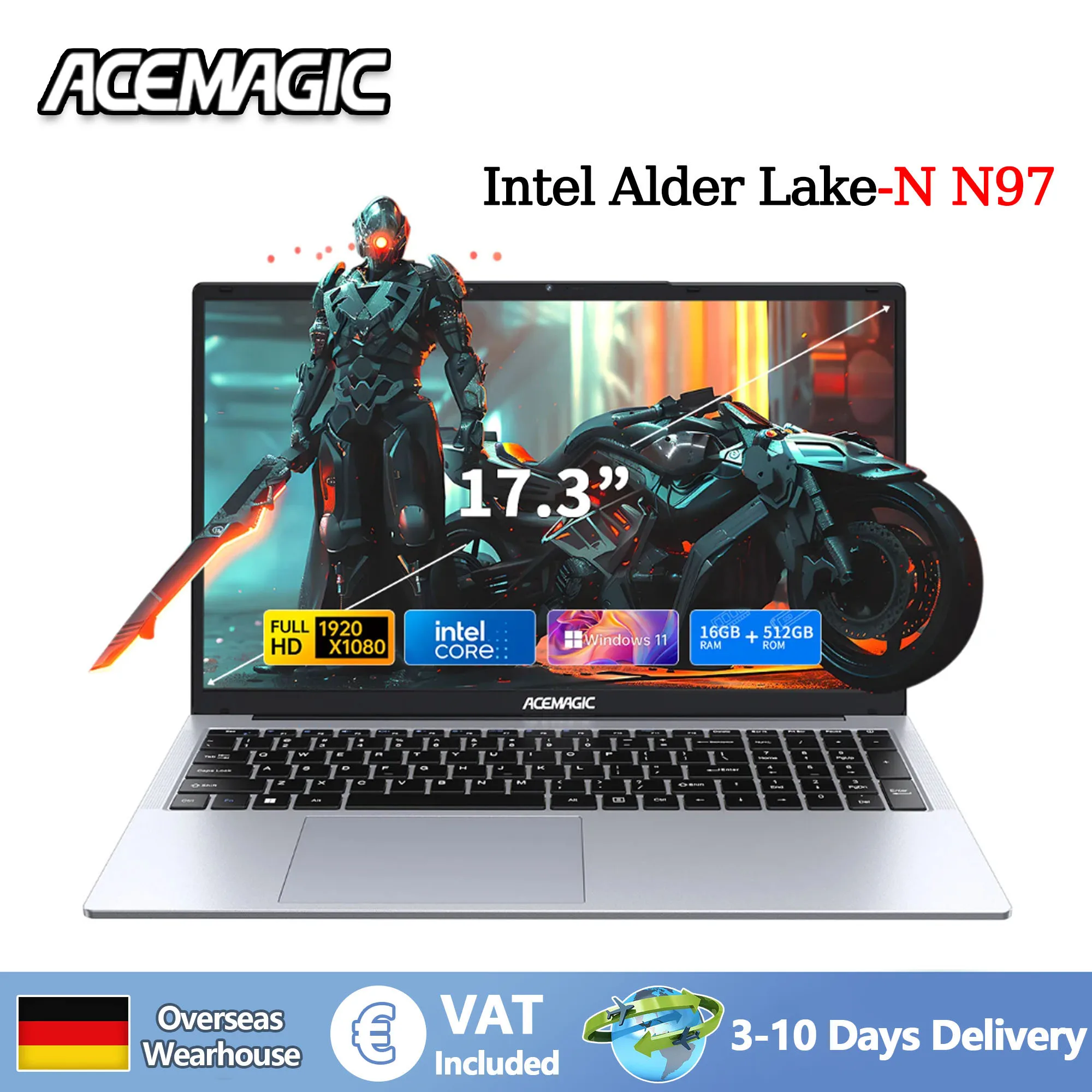 ACEMAGIC Laptop 17,3-inch FHD-scherm Laptop 12e Alder Lake N97 (tot 3,6 GHz) 16 GB RAM 512 GB ROM Traditionele laptopcomputer