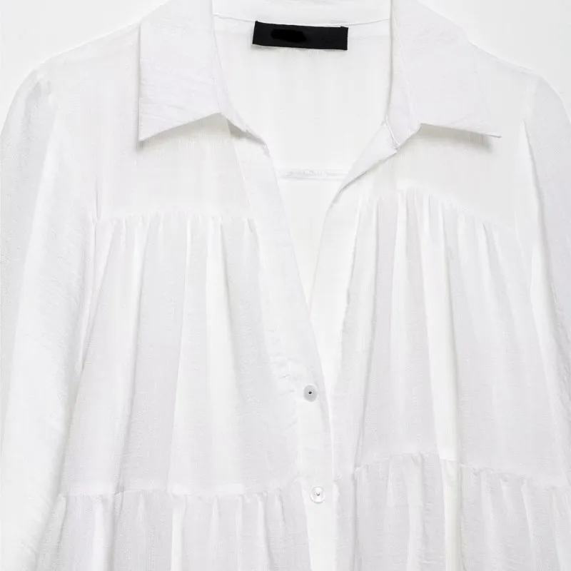 Branco mini vestidos mulher elegante casual solto em camadas emenda vestidos de mangas compridas 2025 nova primavera verão vestidos de festa à noite