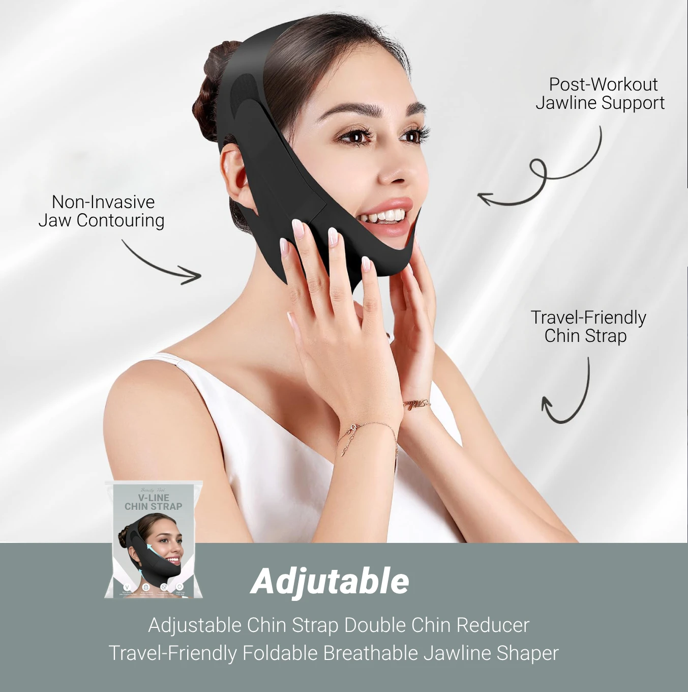 قناع شد الوجه قابل لإعادة الاستخدام بحزام الذقن على شكل حرف V، مشكل فكي قابل للتعديل للذقن المزدوجة للنساء #1