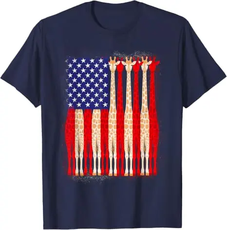 Lustiges Giraffen-T-Shirt mit amerikanischer Flagge, patriotisches 4. Juli T-Shirt, Y2k, niedlicher Tierdruck, US-Flaggen-Grafik, Damen- und Herrenbekleidung, Baumwoll-T-Shirts – Detail 15