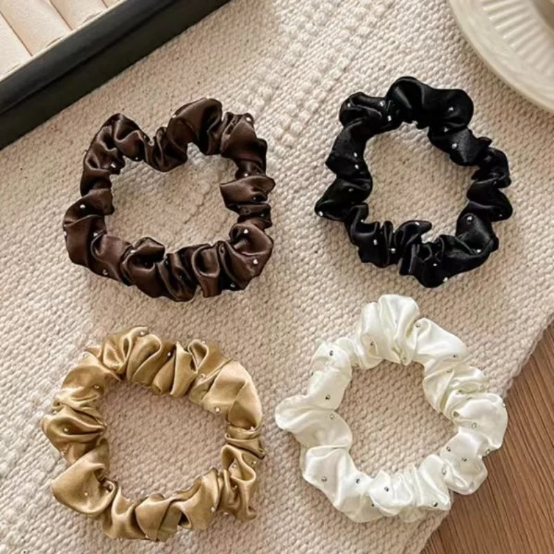 

4pcs/Satin Perm Diamond Round Beads Small Intestine Rings And women's high-end Headband Tied Hair Rubber Band Headdress