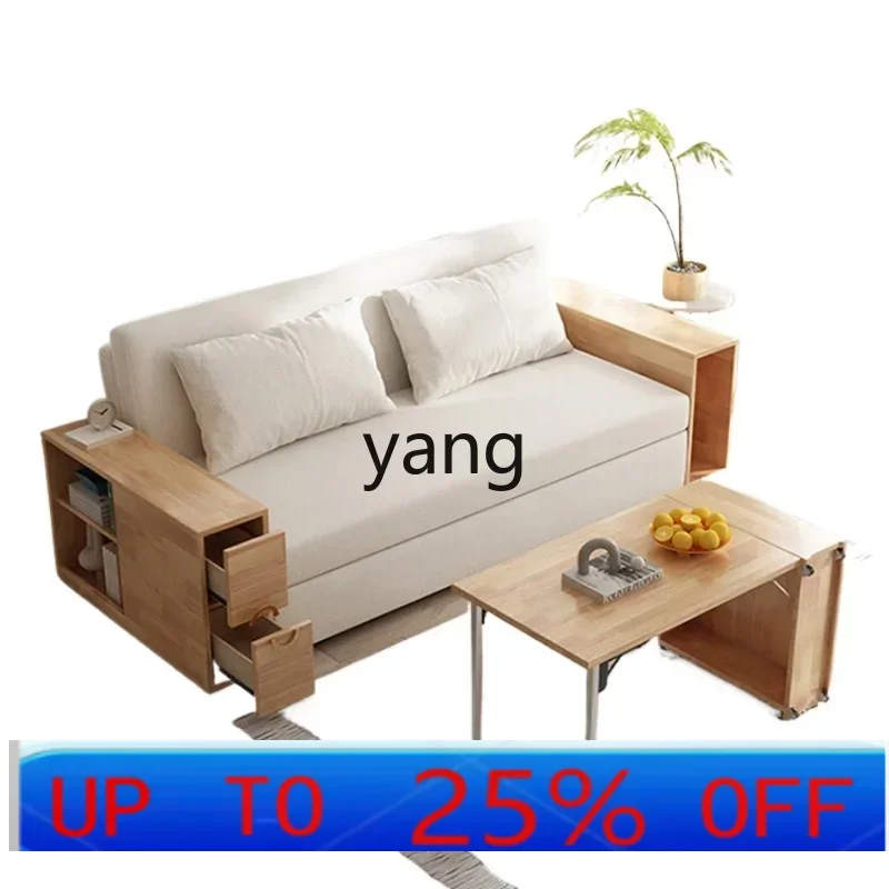 

LHH solid wood sofa bed folding dining table integrated dual-purpose living room tatami storage push-pull bed