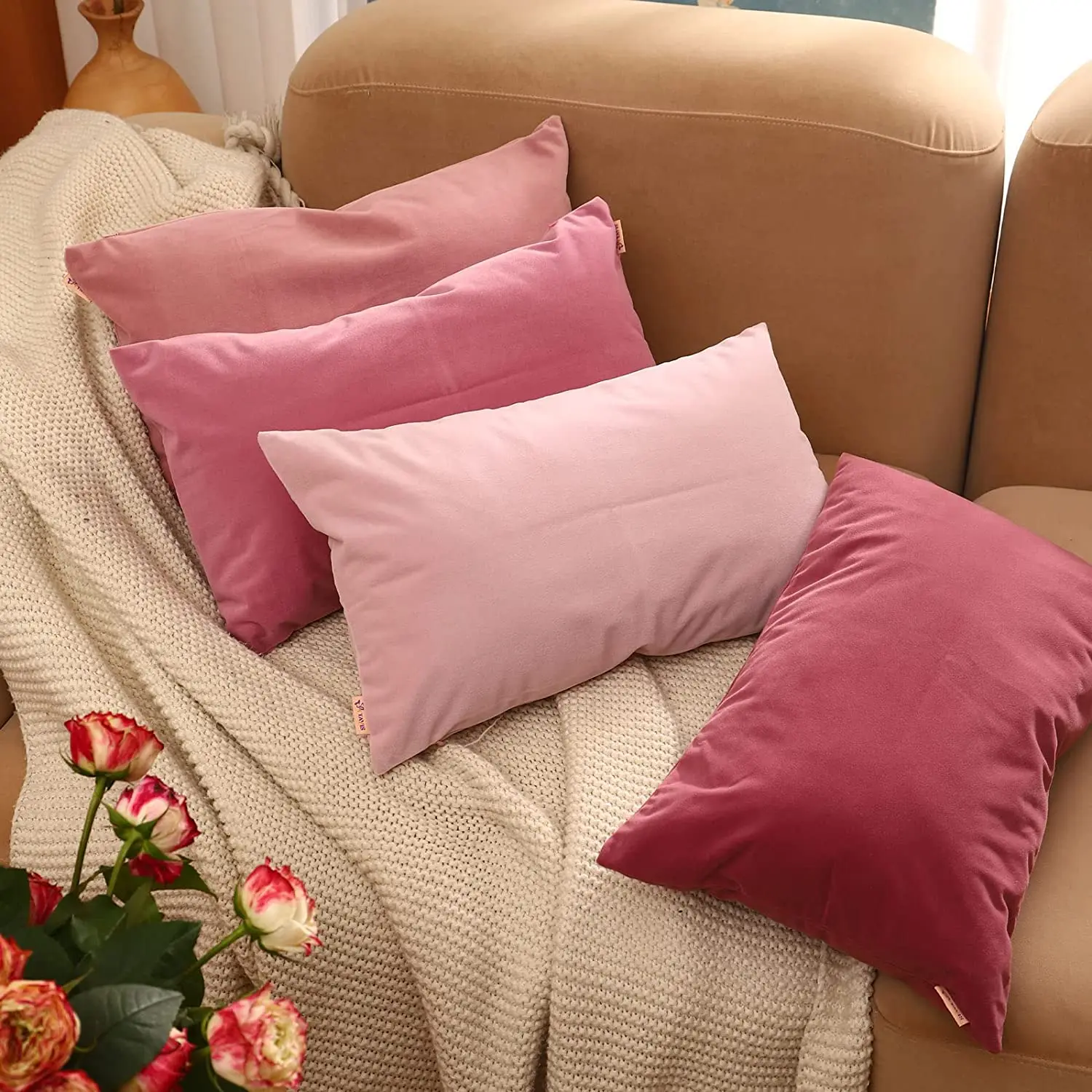 Pink Velvet Cushion Cover Soft Multi-Color Decorative Pillow Case for Wedding Couch Sofa Bedroom Christmas Gift Cushion Cover